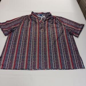 Vintage Paisley Blouse Top Notch Short Sleeve Collared Shirt Women’s Chest 54"